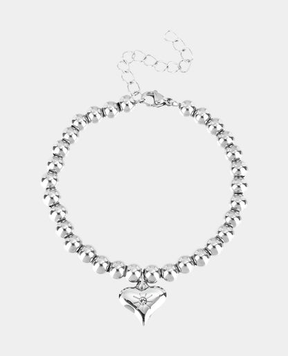 Rhodium Stainless Steel Beaded Heart Pendant