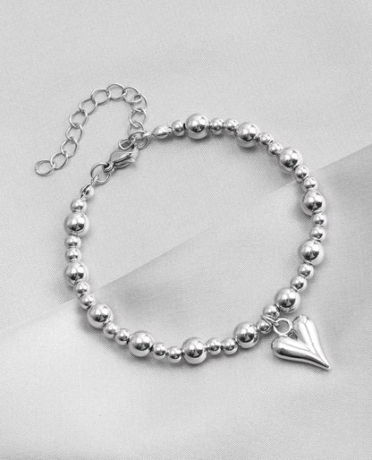 Rhodium Stainless Steel Beaded Heart Pendant