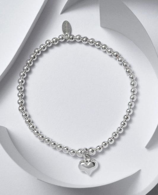 Rhodium Stainless Steel Beaded Heart Pendant