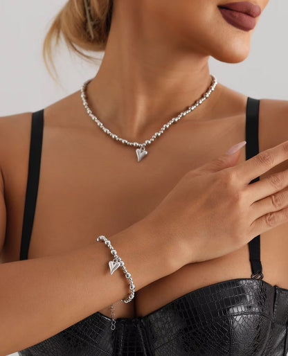 Rhodium Stainless Steel Beaded Heart Pendant