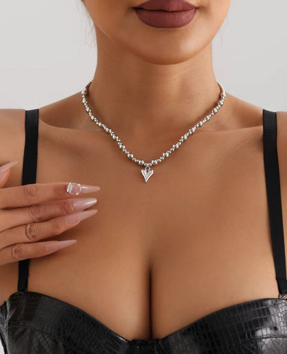 Rhodium Stainless Steel Beaded Heart Pendant